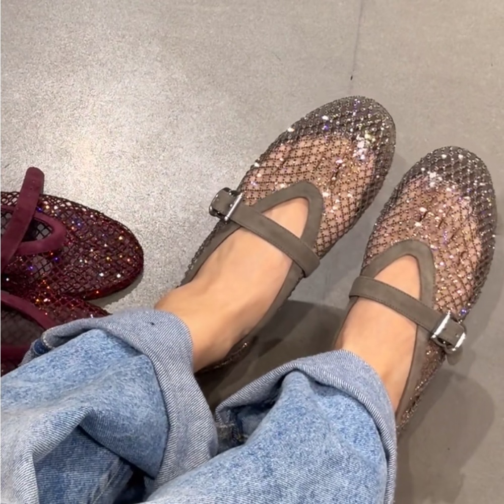 New BALLET FLATS IN FISHNET AND SUEDE